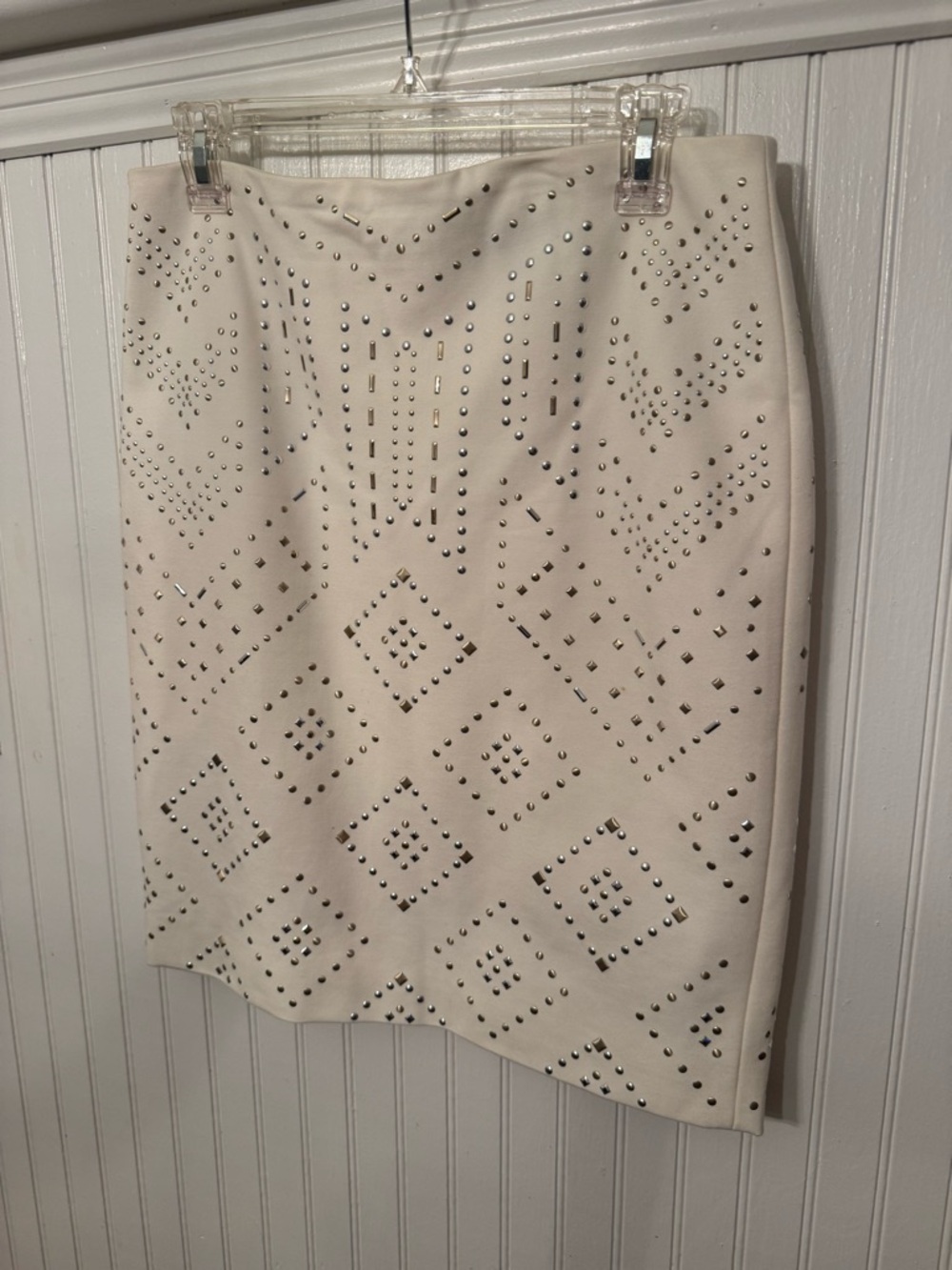 White House black market White Metallic Studded Pencil Skirt 6